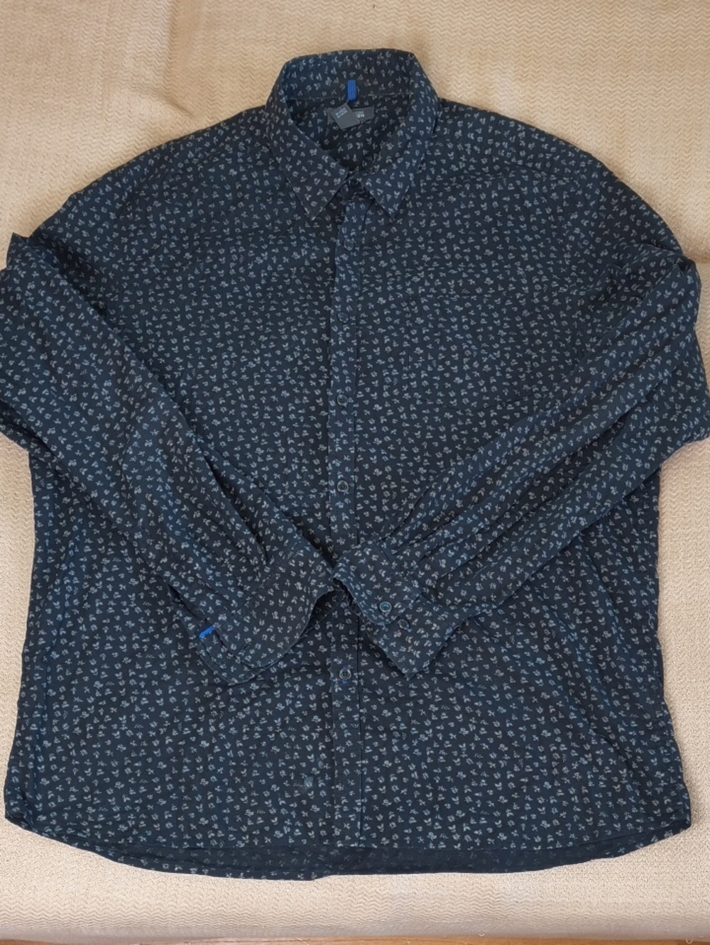 Kenneth Cole Reaction Navy 100% Cotton Blue Floral Button-Down Shirt XL